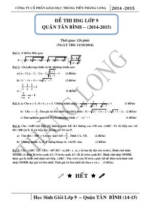Đề thi HSG lớp 9 quận Tân Bình  (2014-2015) môn Toán